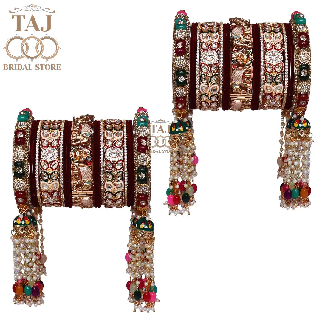 Premium Rajwadi Wedding Bangles Set With Latest Colorful Hanging's