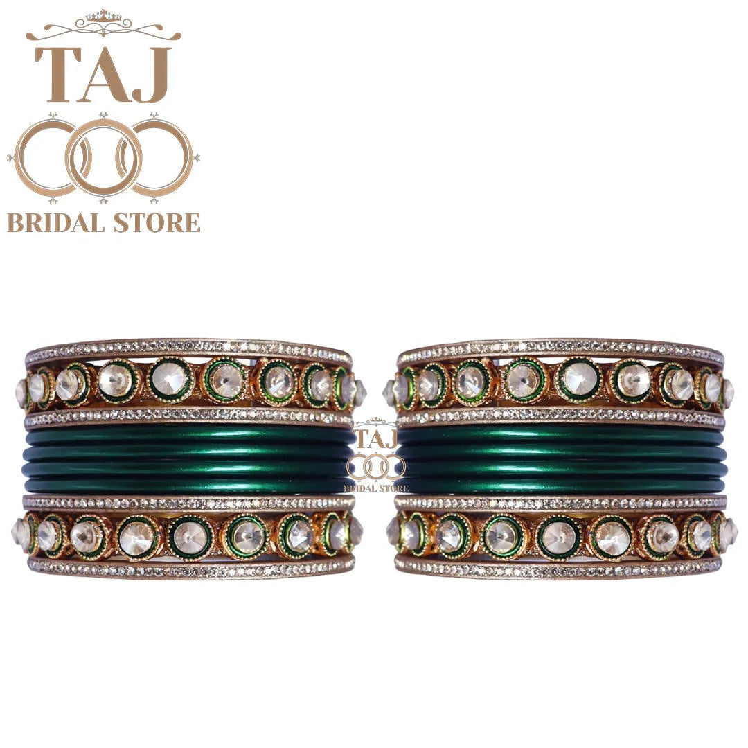 Rajasthani Lac Chura With Beautiful White Stone Work Metal Kada