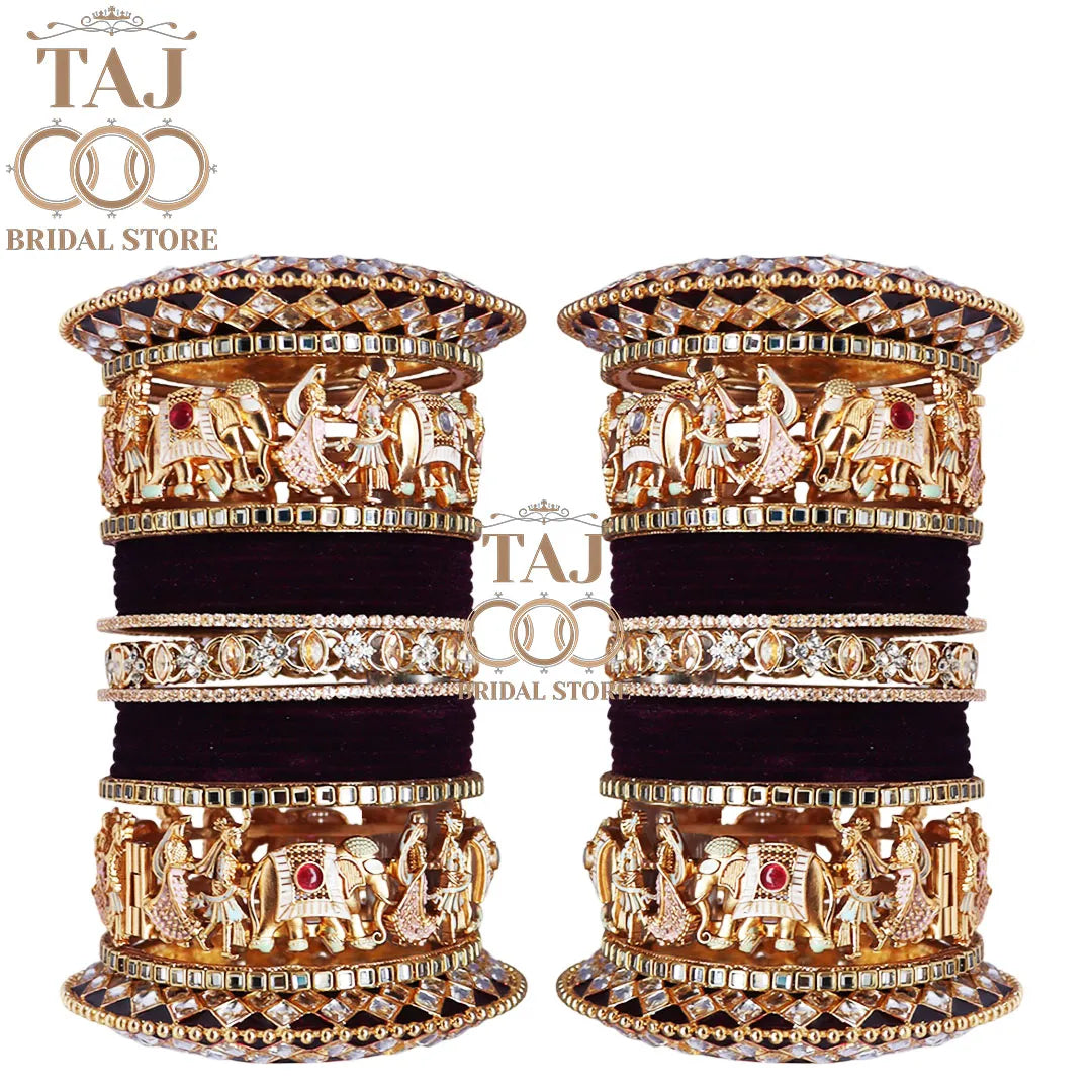 Kundan Bridal Bangles Set With Popular Dulha-Dulhan Design Metal Kada