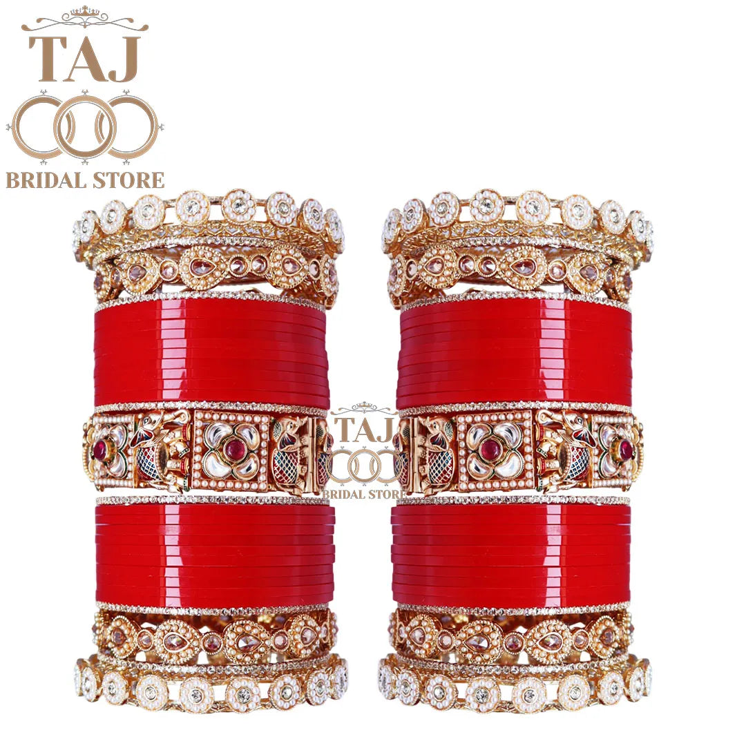 Karwa Chauth Special Punjabi Red Bridal Chura Set with Elephant Motifs