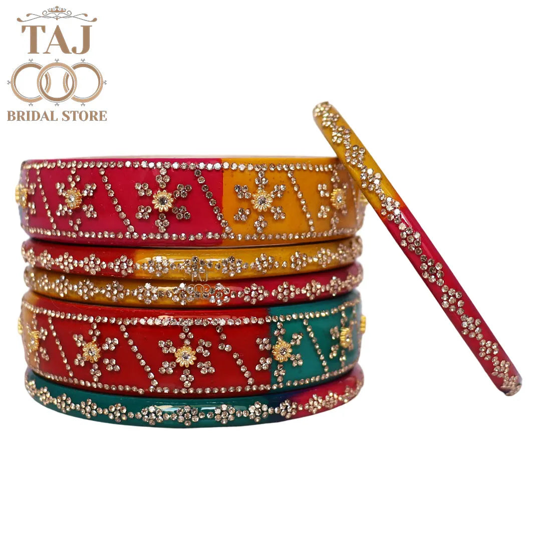 Premium Designer Short Lac Bangles Set with Latest Rhinestones Design