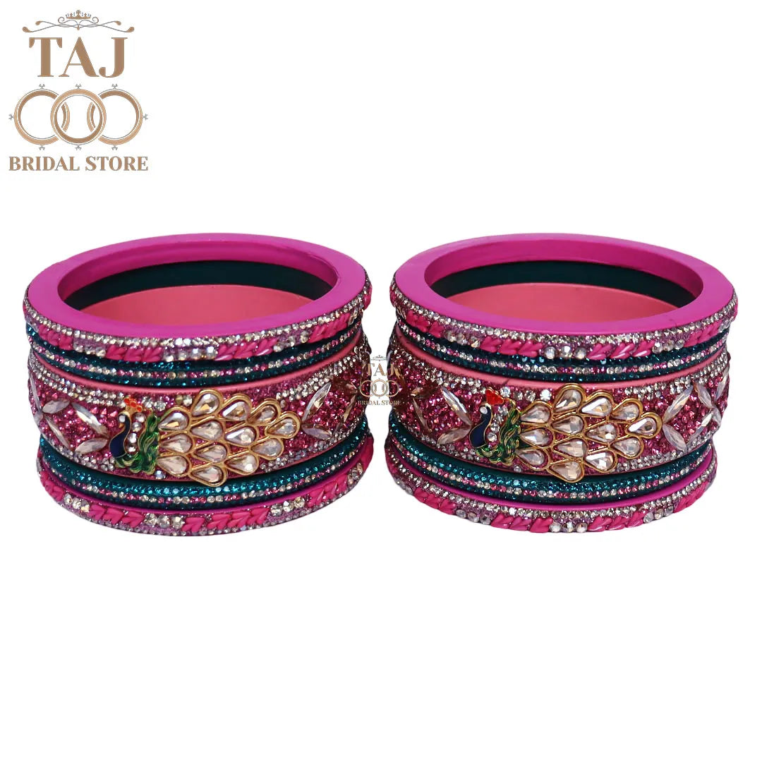 Luxurious Rajasthani Short Lac Bangles Set with Latest Peacock Design