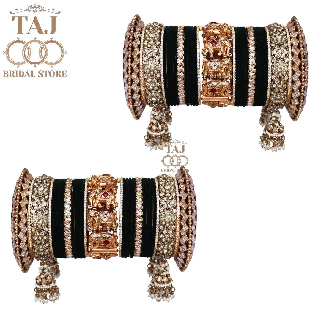 Rajwadi Bridal Bangles Set with Beautiful Elephant & Jhoomer Latkan