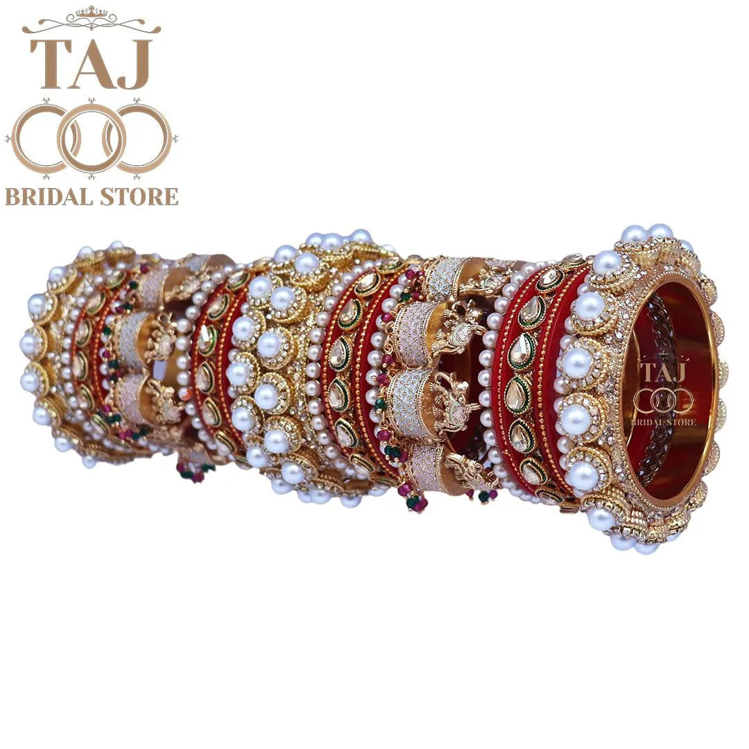 Tranding Rajwadi Bridal Bangle Set With Beautiful Elephant Design Kada Taj Bridal Store