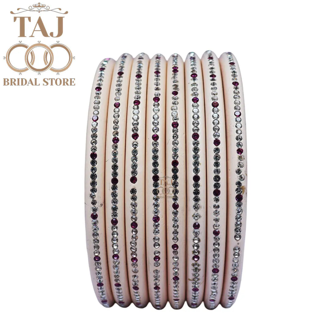 Elegant Lac Bangle Set with Rhinestones (Set of 8)