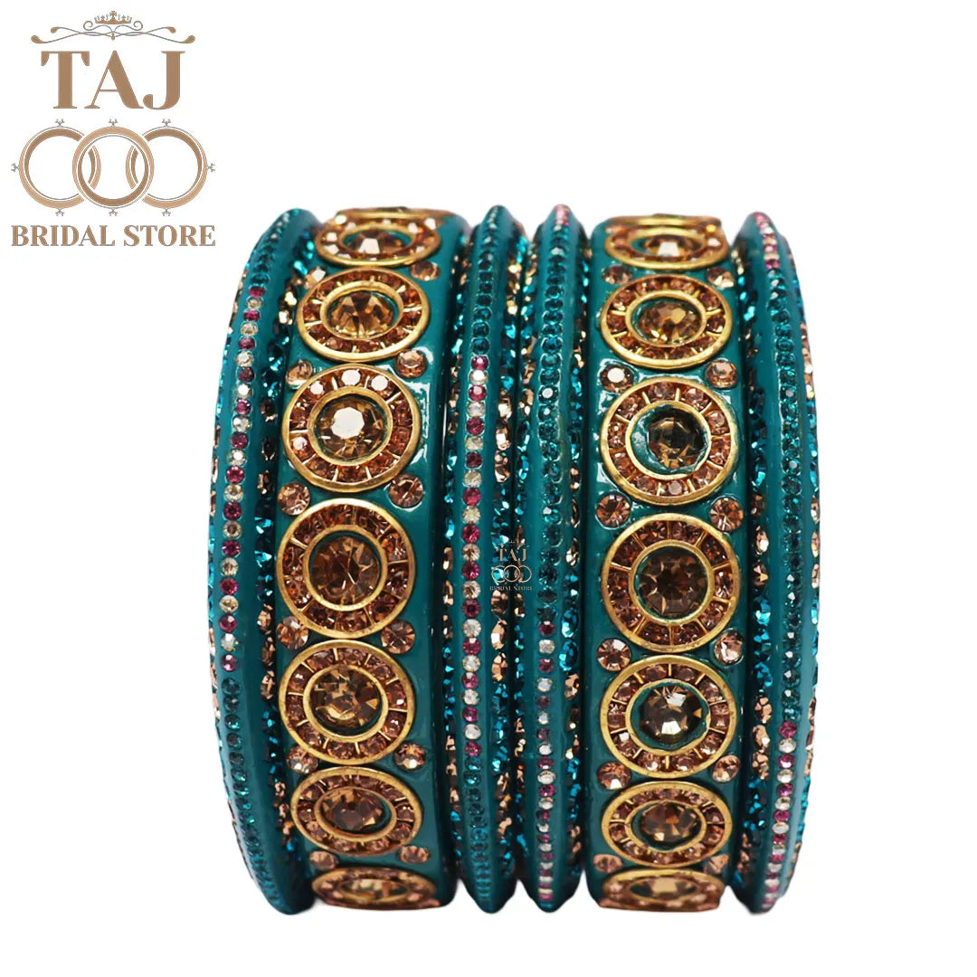 Designer Lac Bangle Set with Round Stones Design