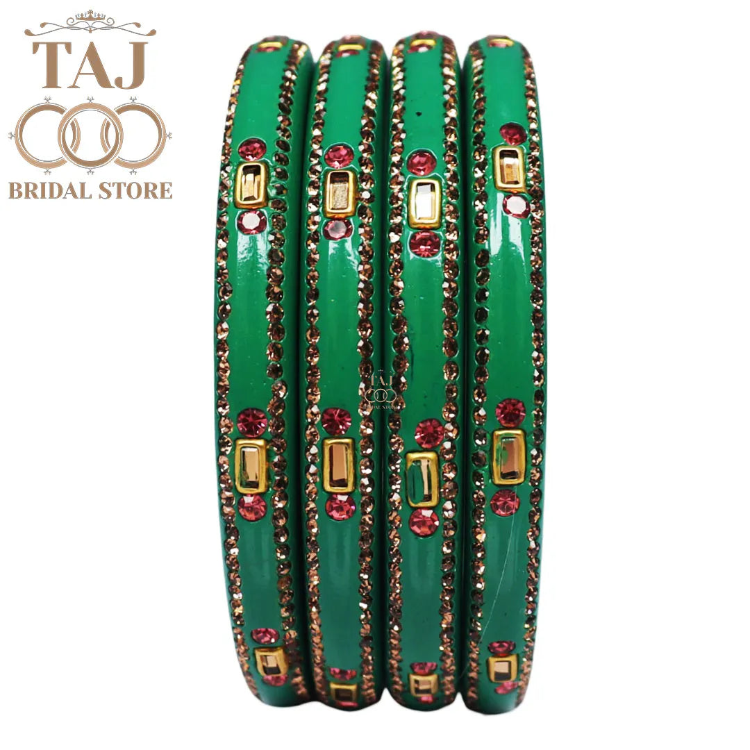 Fancy Lac Kada Bangles with Kundan and Rhinestones (Set of 4)
