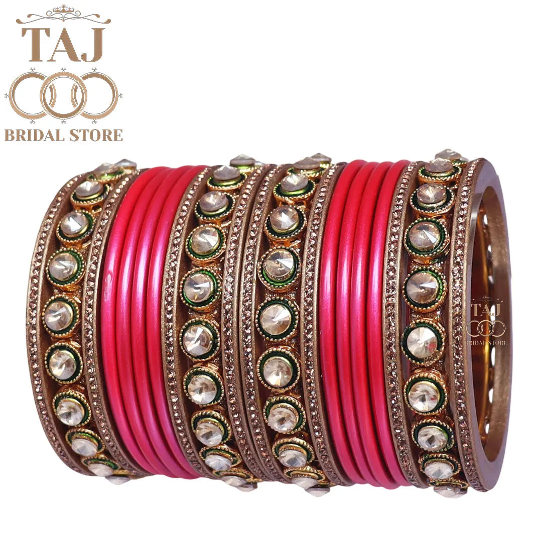 Rajasthani Lac Chura With Beautiful White Stone Work Metal Kada