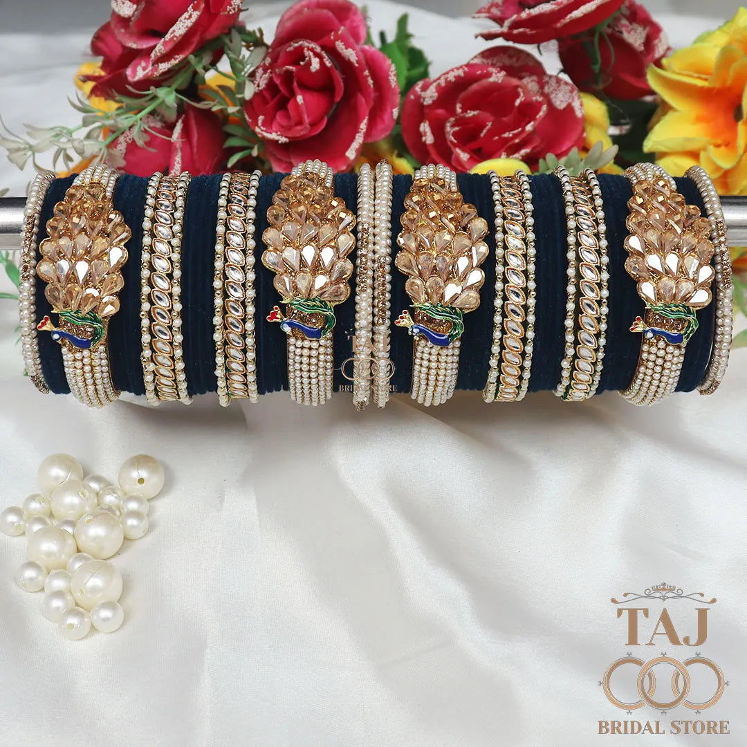 Rajwadi Wedding Bangles with Beautiful Peacock Design Taj Bridal Store