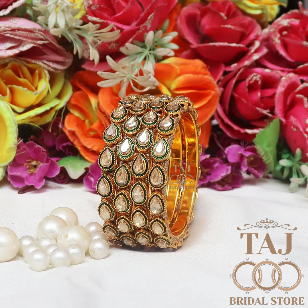 Kundan Rajwadi Metal Kada Set With Beautiful Kundan Design (Set of 4)