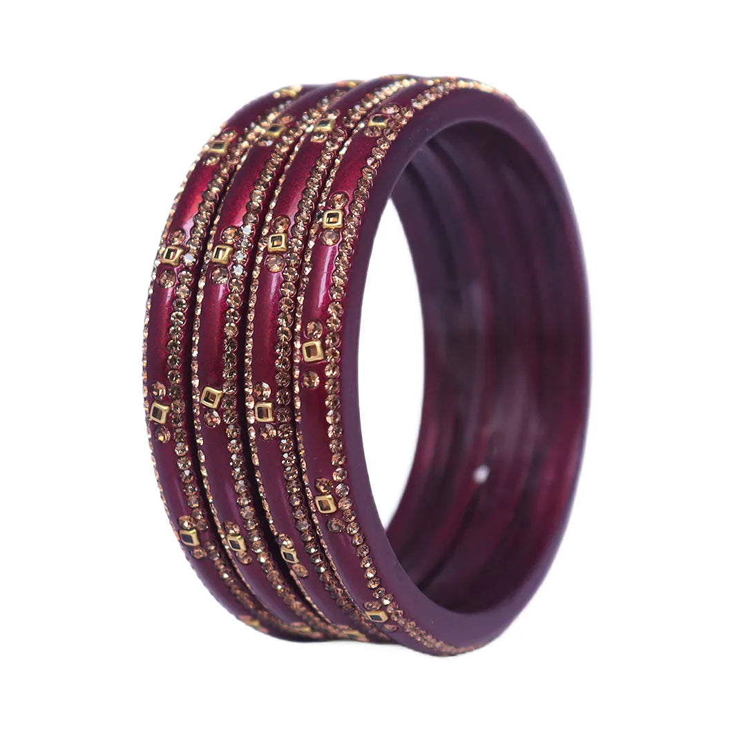 Lac Bangles with Beautiful Rhinestones Design (Pack of 4) Taj Bridal Store