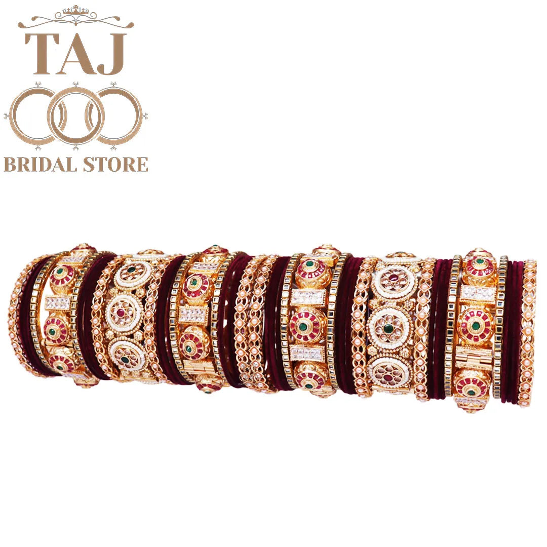 Rajwadi Chuda with Beautiful Kundan Design Traditional Metal Kada