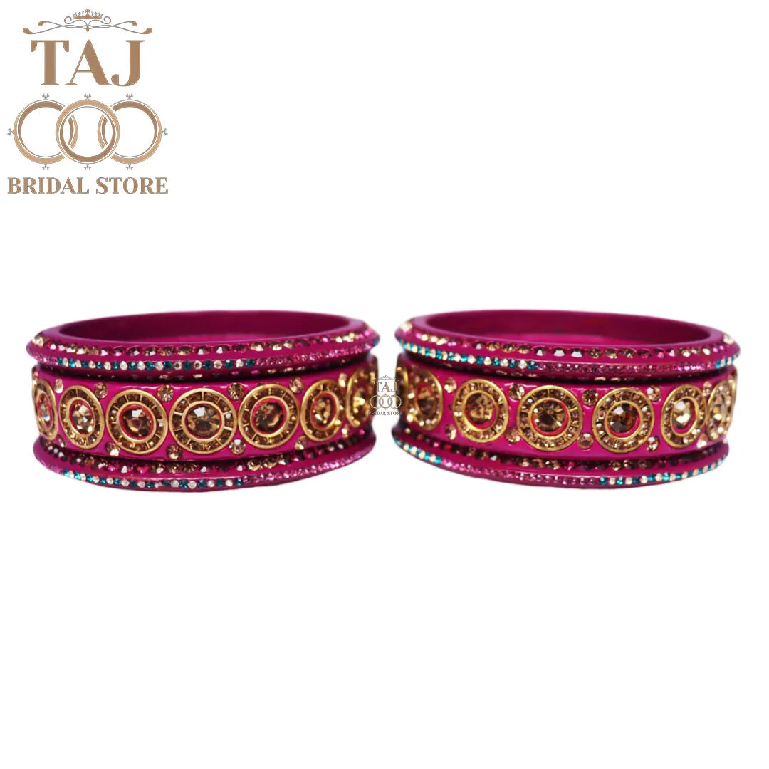 Designer Lac Bangle Set with Round Stones Design