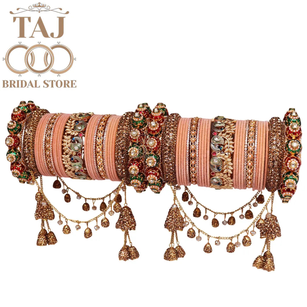 Peacock Design Rajwadi Wedding Bangles Set With Beautiful Jhula Latkan