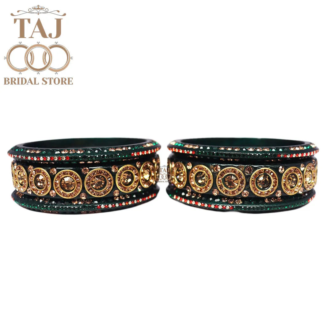 Designer Lac Bangle Set with Round Stones Design