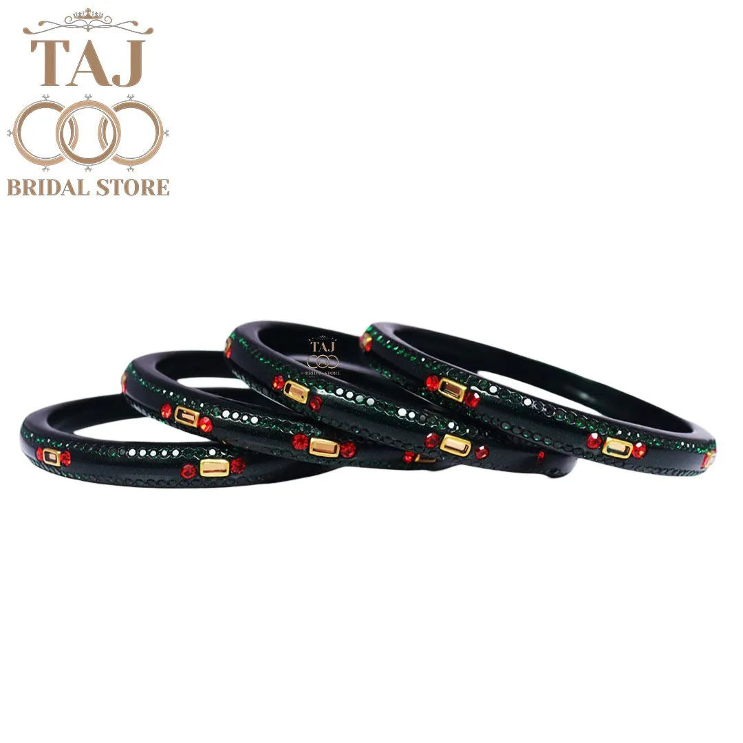 Fancy Lac Kada Bangles with Kundan and Rhinestones (Set of 4)
