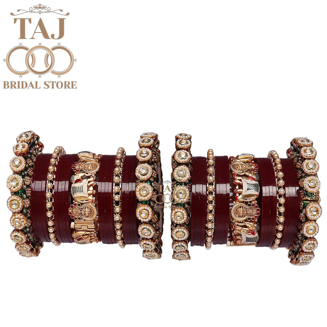 Heavy Design Bridal Bangles Set With Beautiful Bangadi and Elephant Design Kada