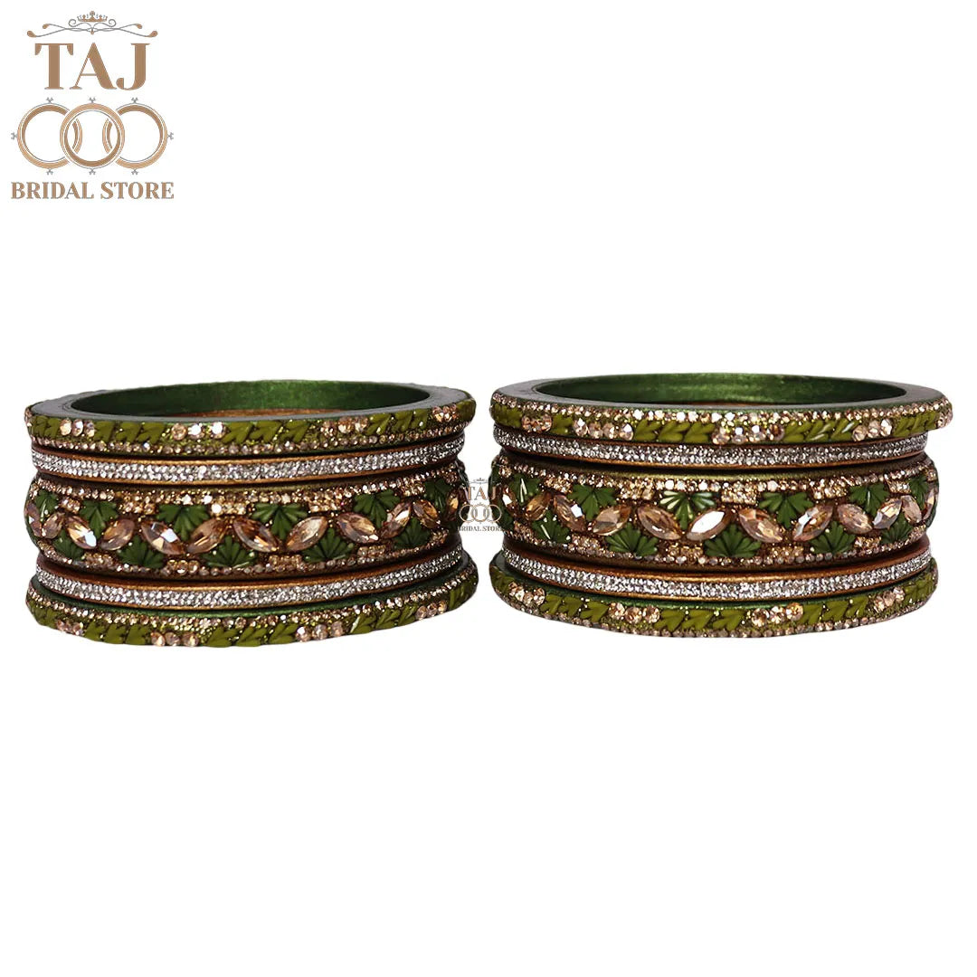 Women's Rajasthani Short Lac Bangles Set With Latest Kundan Design