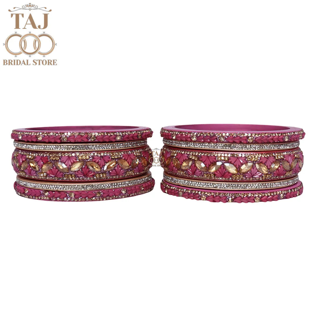 Women's Rajasthani Short Lac Bangles Set With Latest Kundan Design