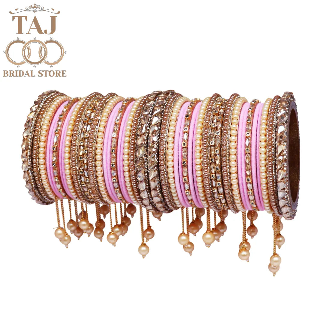 Wedding Bangle Set in Kundan and Pearl Design with Charming Latkan