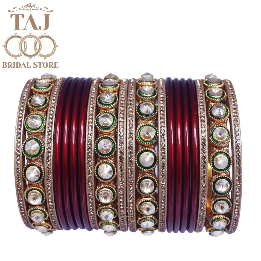 Rajasthani Lac Chura With Beautiful White Stone Work Metal Kada