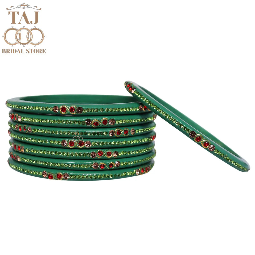 Designer Short Lac Bangles For Women With Latest Rhinestones Design