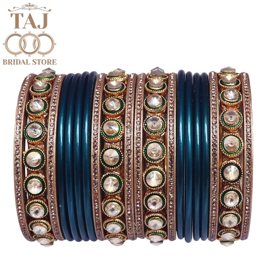 Rajasthani Lac Chura With Beautiful White Stone Work Metal Kada