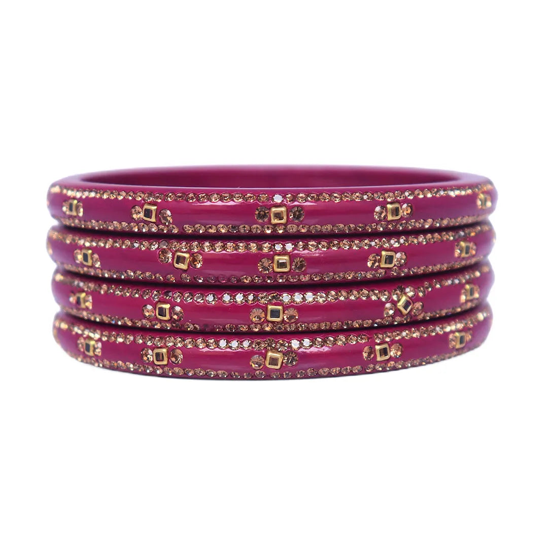 Lac Bangles with Beautiful Rhinestones Design (Pack of 4) Taj Bridal Store