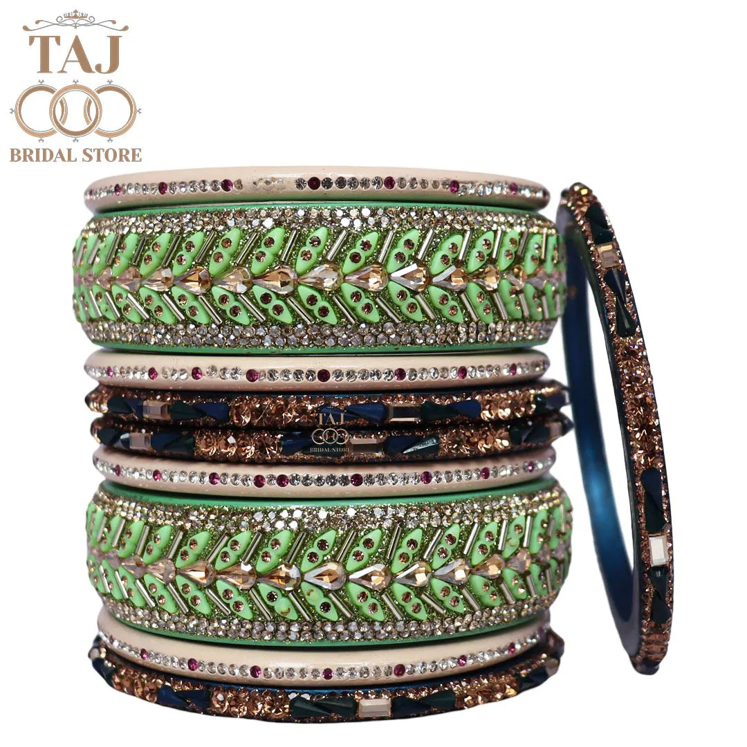 Women Lac Short Bangles Set With Latest Kundan Rhinestones Design