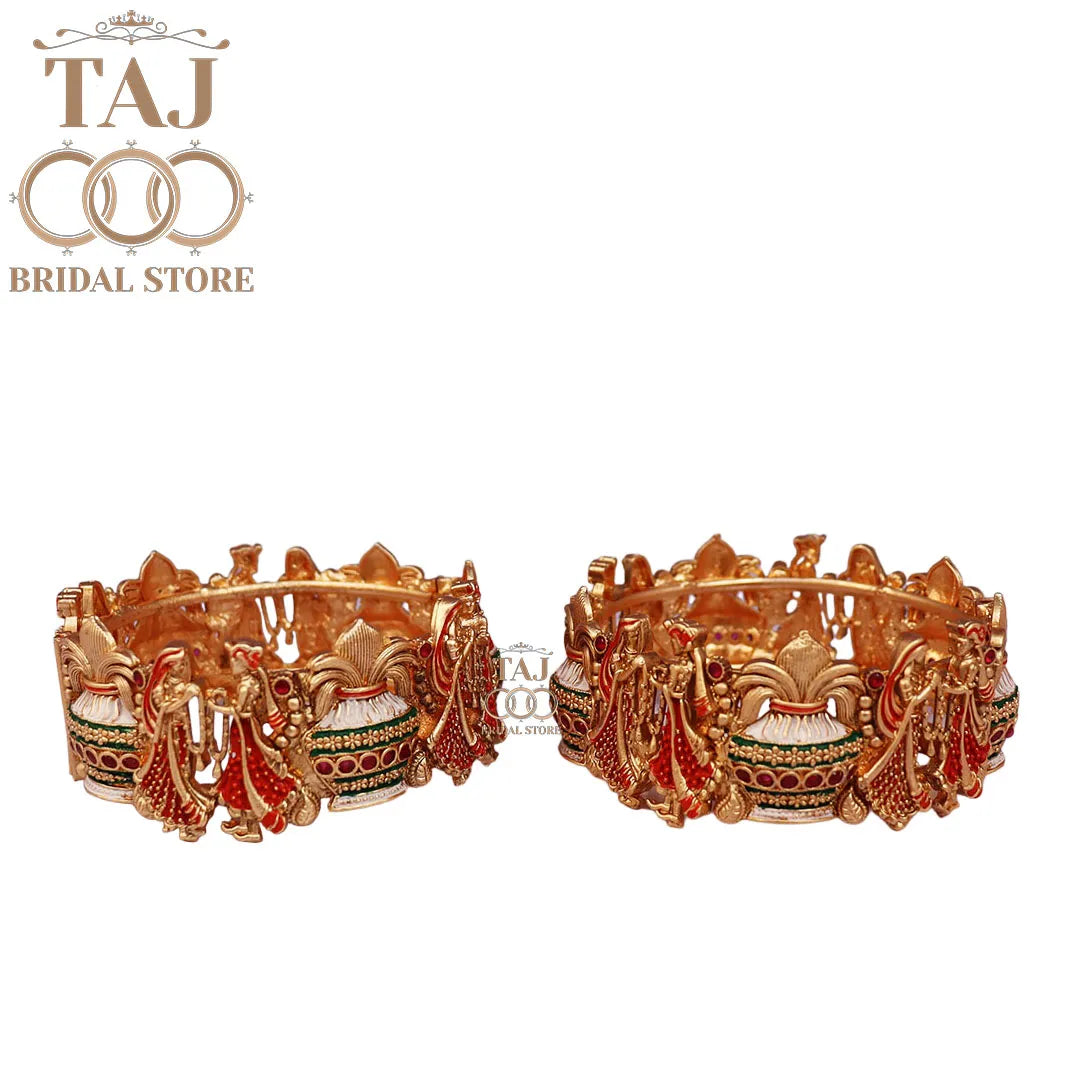 Rajwadi Metal Kada With Beautiful New Dulha Dulhan Design (Pack of 2)