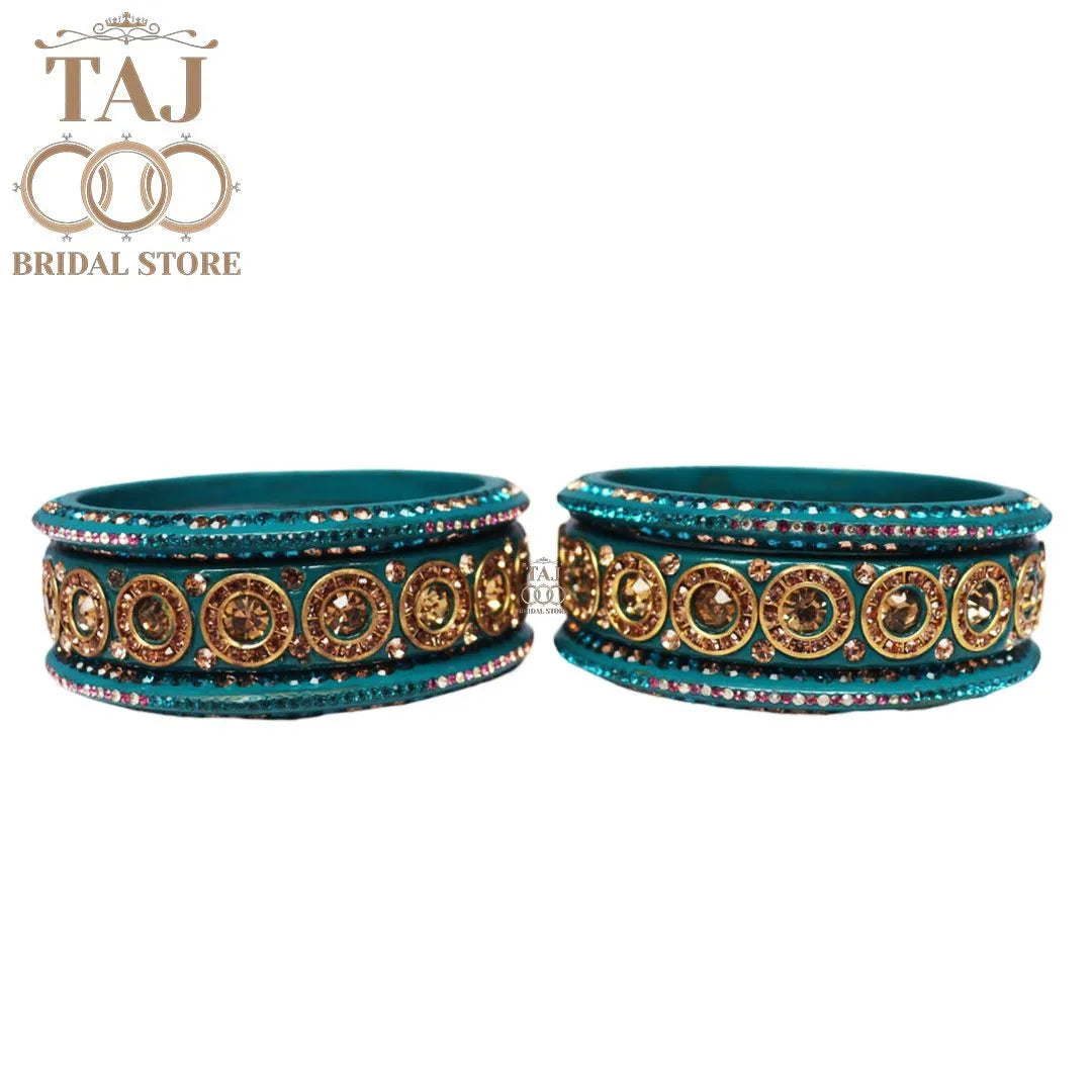 Designer Lac Bangle Set with Round Stones Design