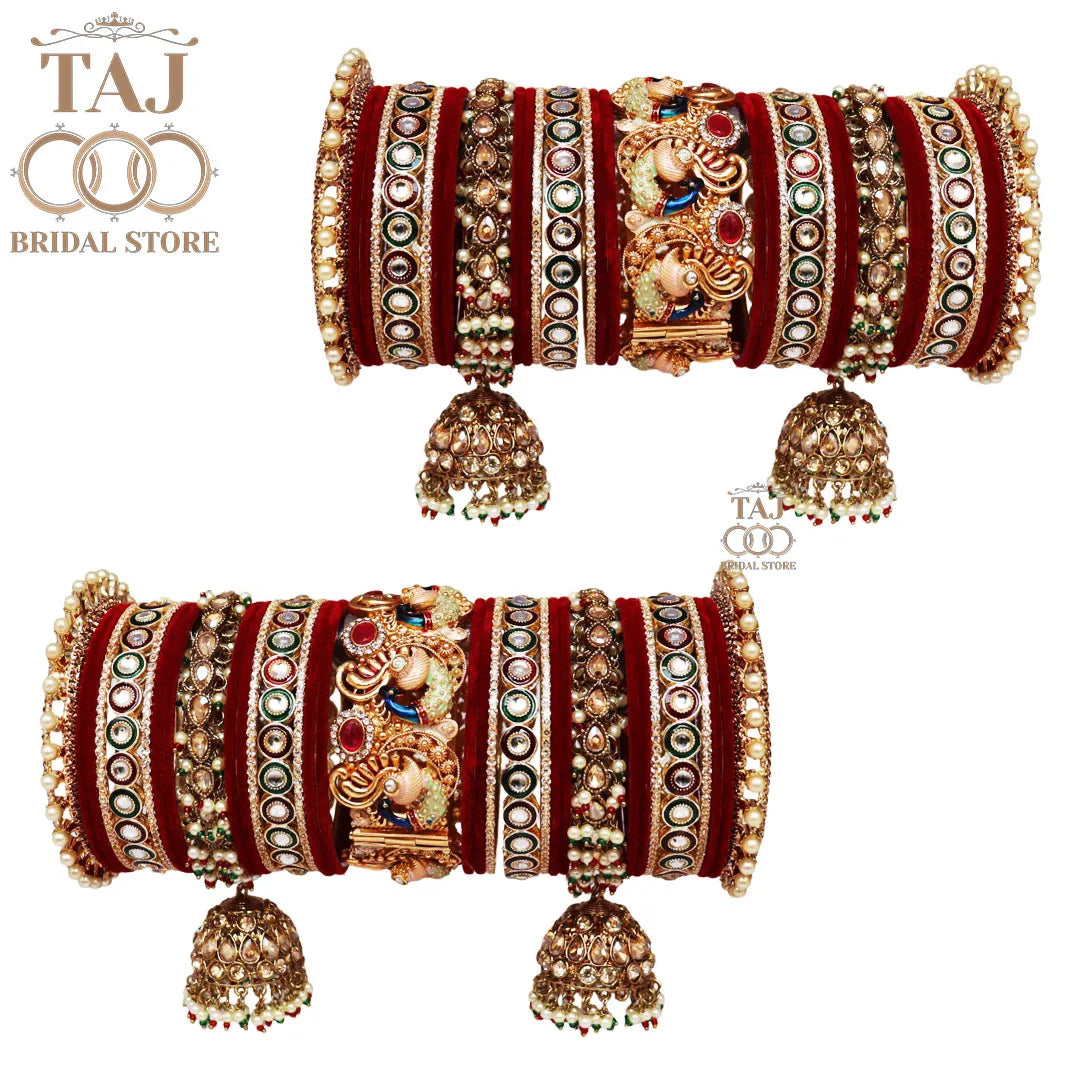 Premium Jhoomer Latkan Wedding Bangles Set With Peacock Design