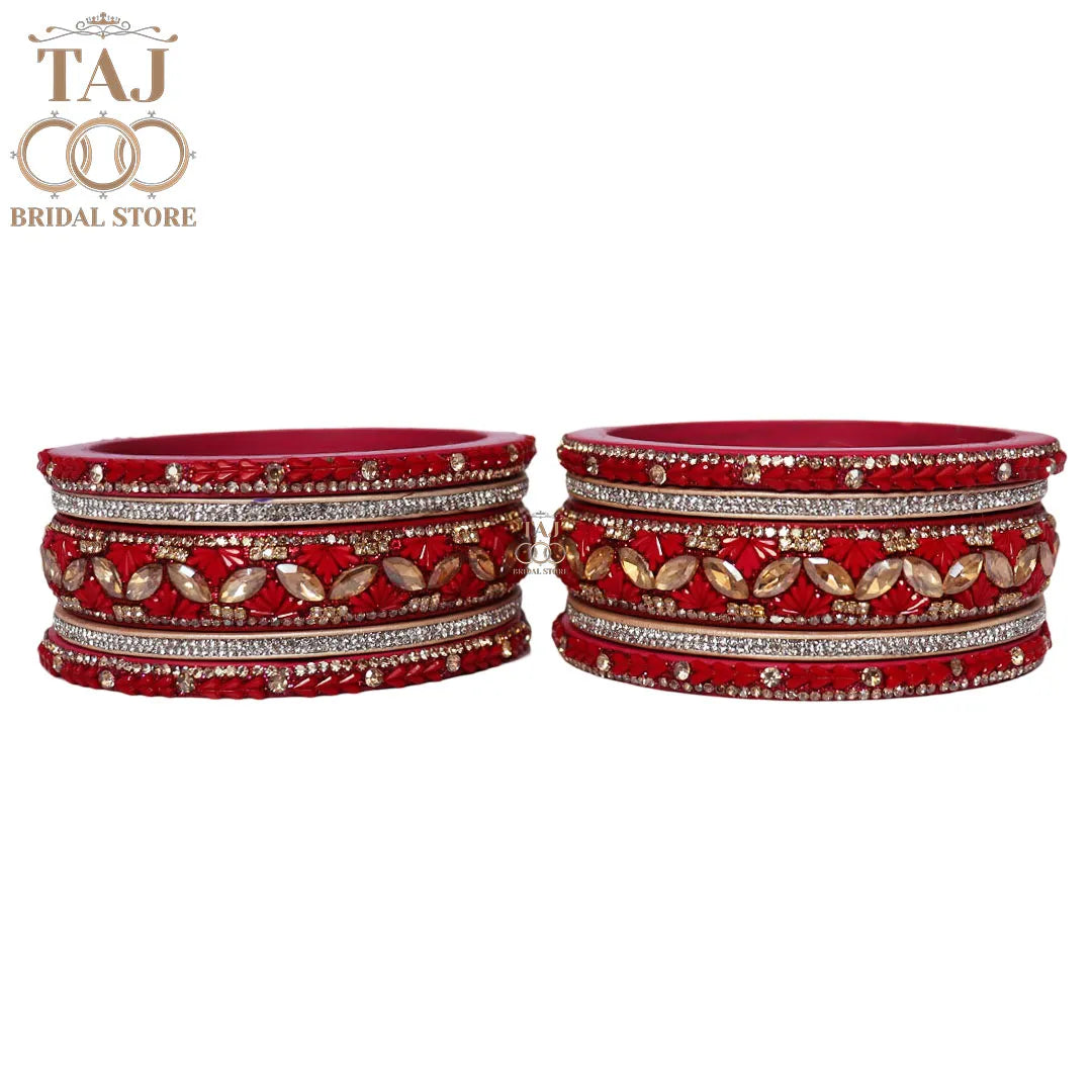 Women's Rajasthani Short Lac Bangles Set With Latest Kundan Design