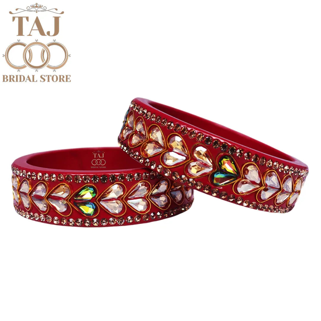 Lac Kada Bangles With Exquisite Heart-Shaped Kundan