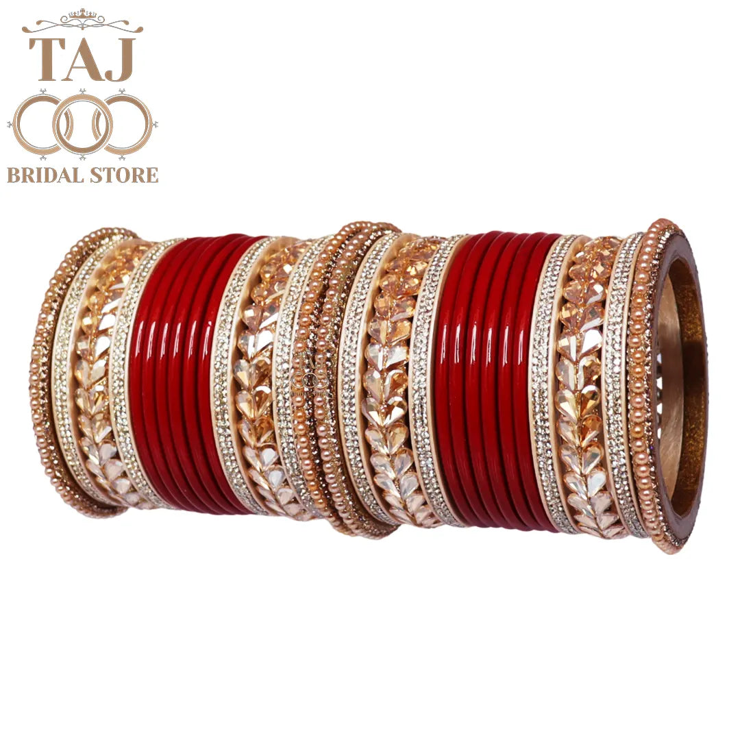 Punjabi Lac Bangles Set with Beautiful Kundan Design