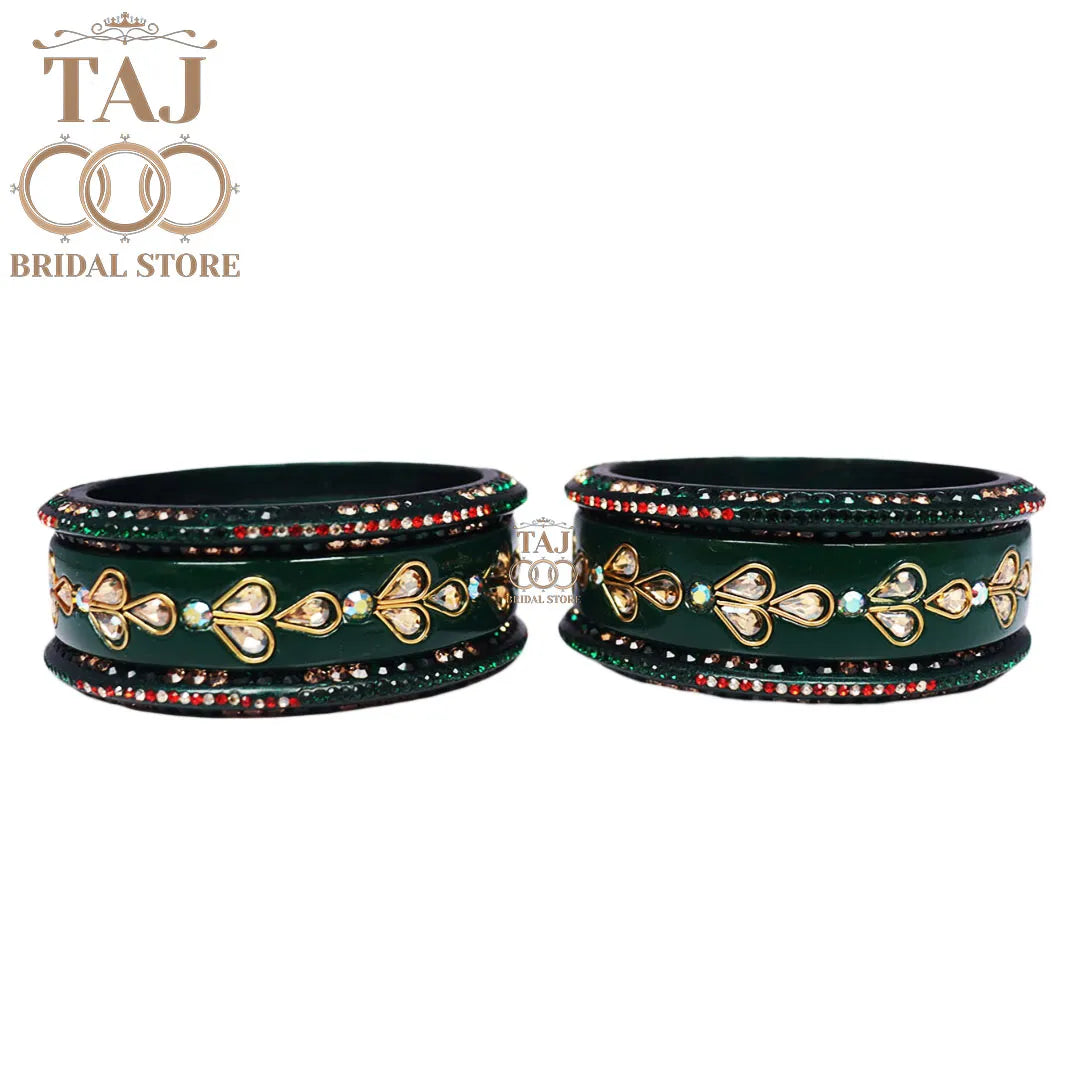 Karwa Chauth Special Lac Bangles Set With Kundan Design (Set of 6)