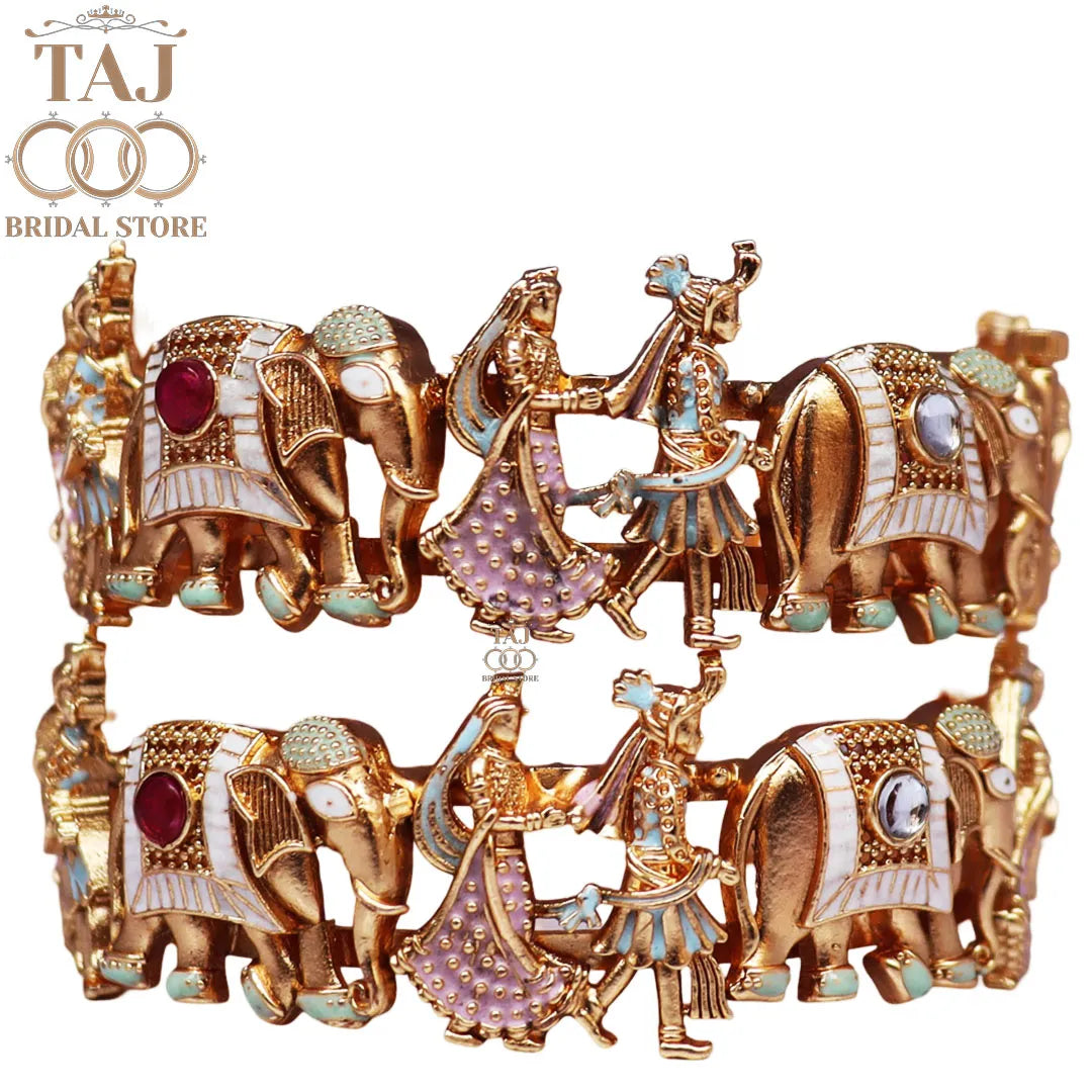 Stylish Metal Bangles With Beautiful Elephant and Dulha-Dulhan Design (Set Of 2)