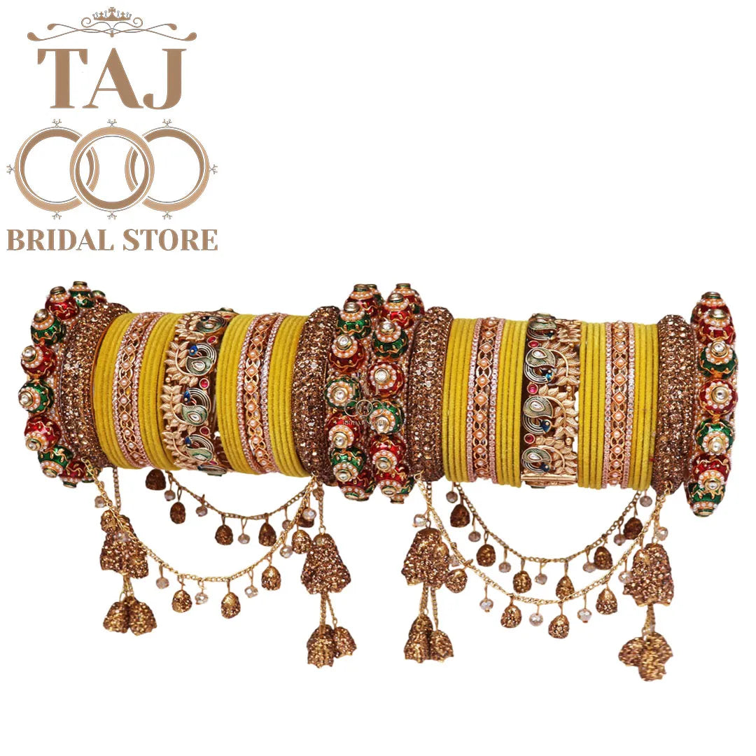 Peacock Design Rajwadi Wedding Bangles Set With Beautiful Jhula Latkan