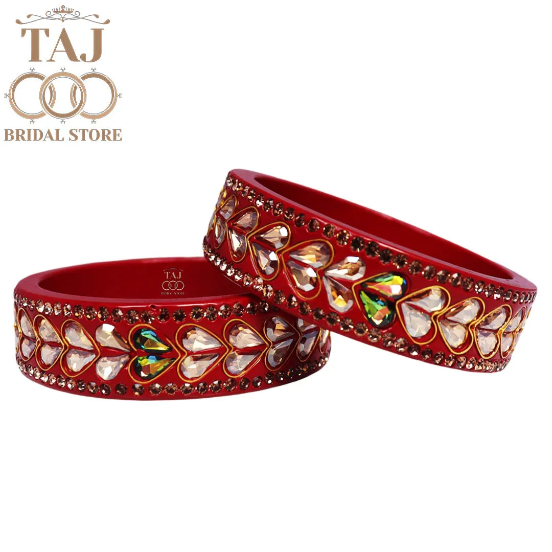 Lac Kada Bangles With Exquisite Heart-Shaped Kundan