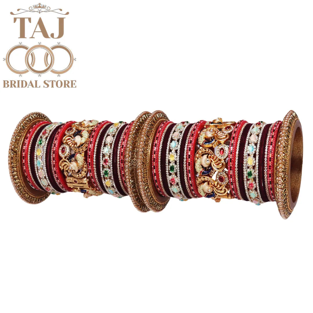 Royal Rajwadi Bangle Set with Peacock Motifs