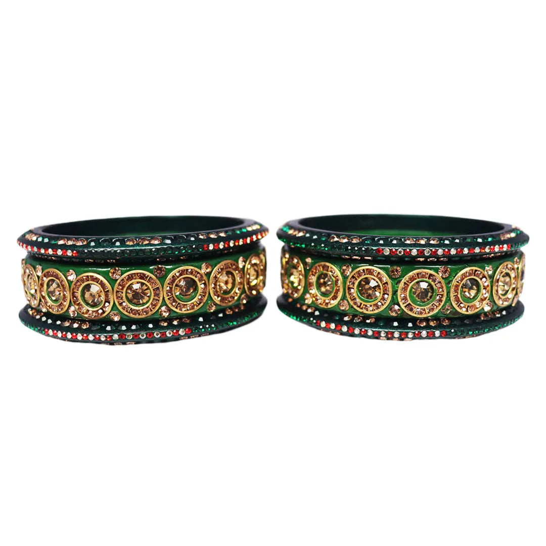 Designer Lac Bangle Set with Round Stones Design