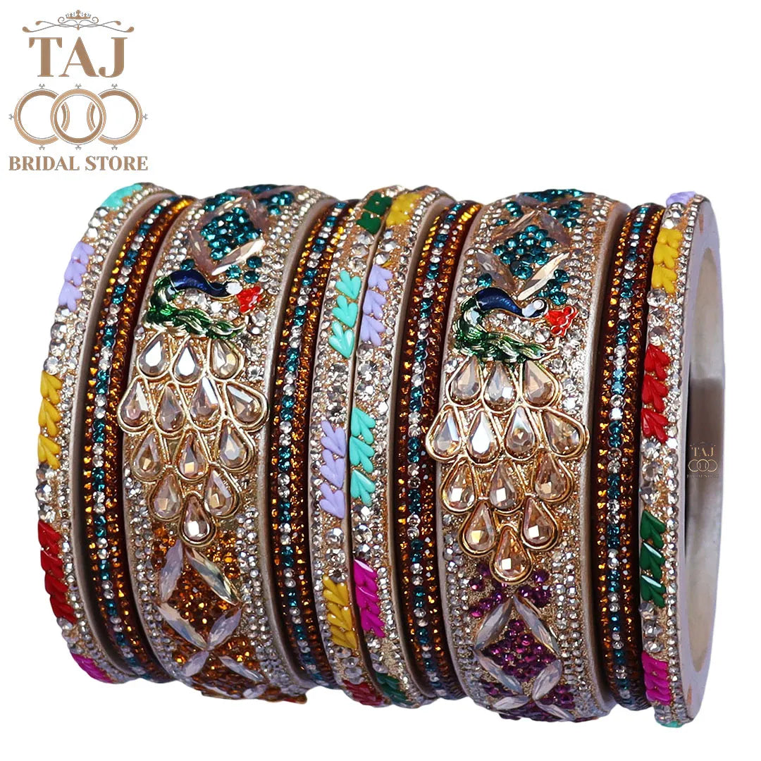 Luxurious Rajasthani Short Lac Bangles Set with Latest Peacock Design