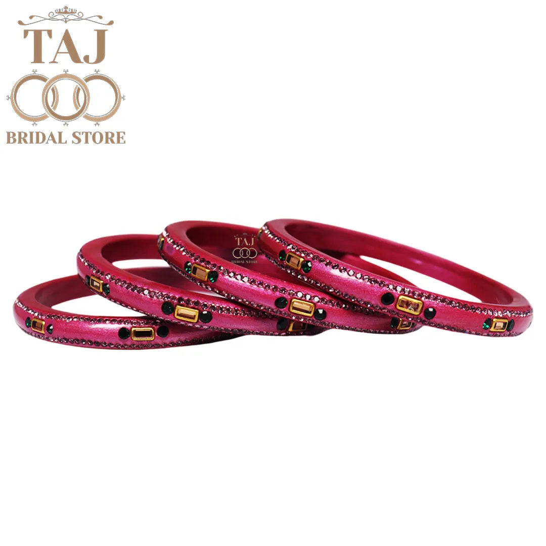 Fancy Lac Kada Bangles with Kundan and Rhinestones (Set of 4)
