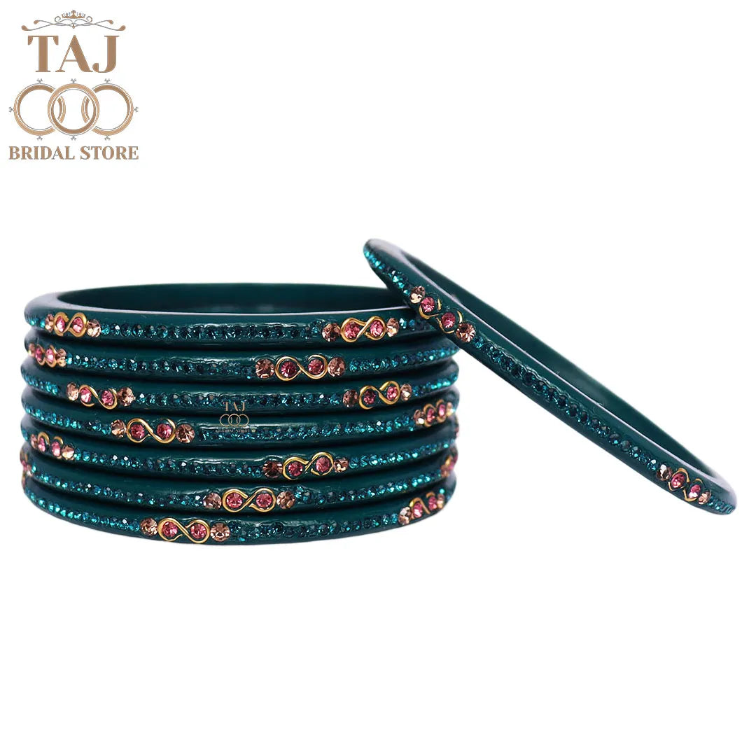Designer Short Lac Bangles For Women With Latest Rhinestones Design