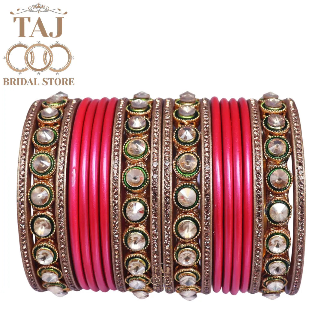 Rajasthani Lac Chura With Beautiful White Stone Work Metal Kada