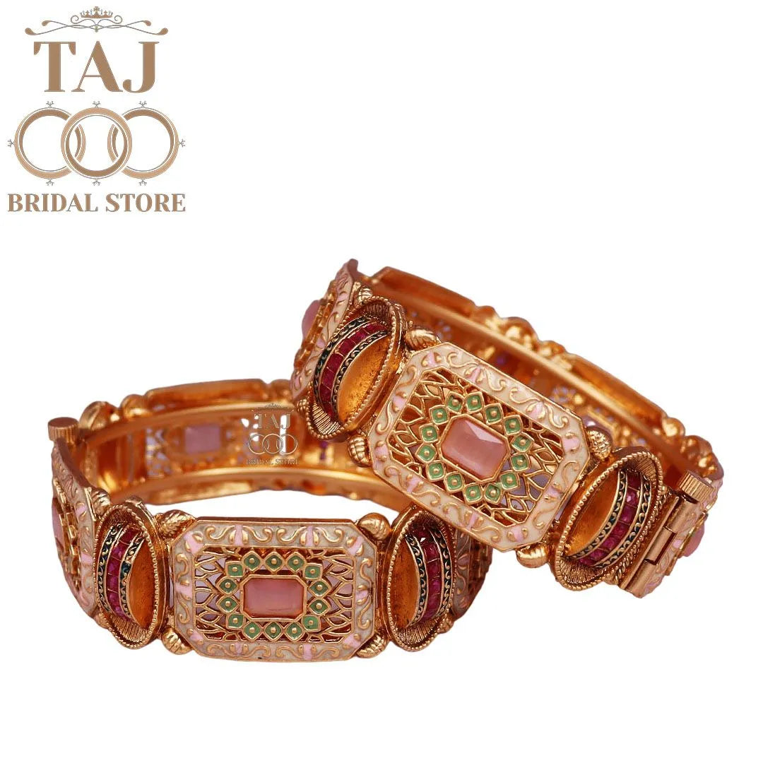 Rajwadi Metal Kada With Beautiful Latest Meenakari Work (Pack of 2)
