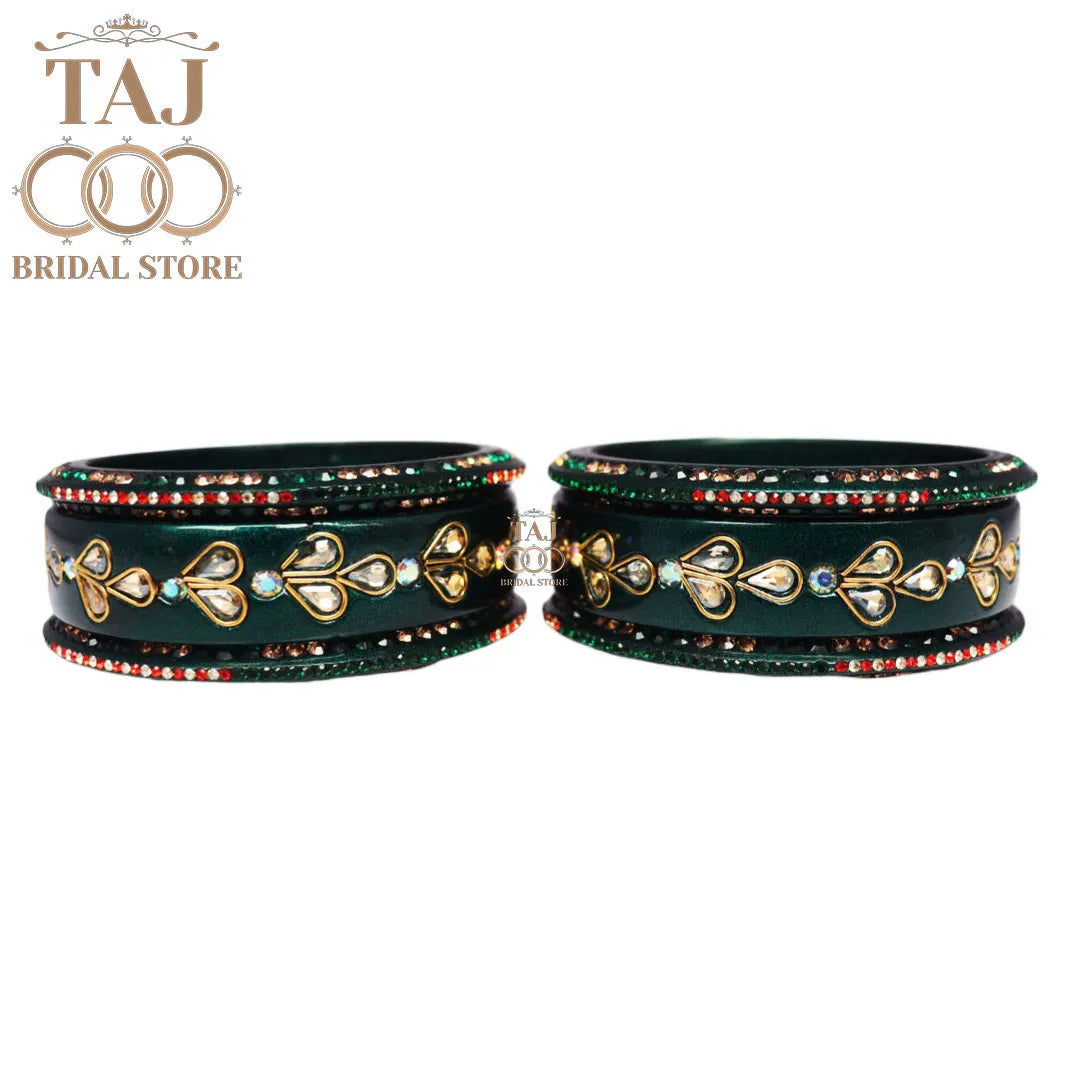 Karwa Chauth Special Lac Bangles Set With Kundan Design (Set of 6)