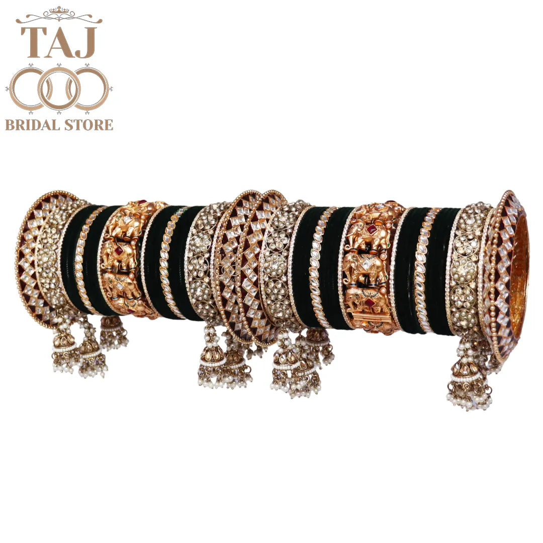 Rajwadi Bridal Bangles Set with Beautiful Elephant & Jhoomer Latkan