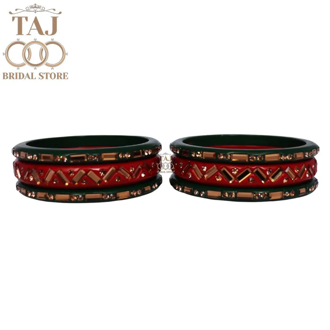 Jaipuri Lac Bangles with Beautiful Kundan Design (Pack of 6)