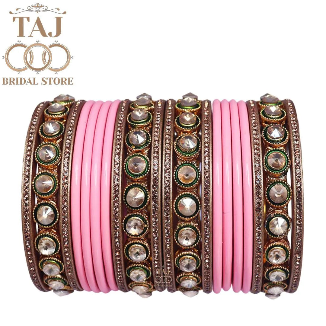 Rajasthani Lac Chura With Beautiful White Stone Work Metal Kada